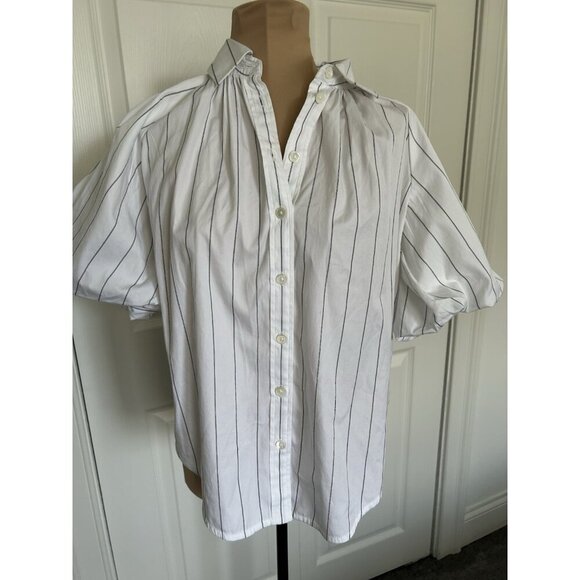 Madewell $98 Shirred Bubble Sleeve Button Up Shirt White/Black Size M NU477 - Picture 7 of 15